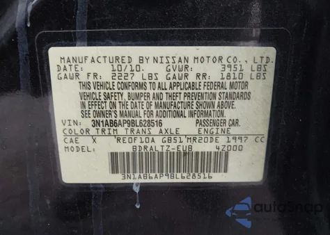 2011 Nissan Sentra 2.0S z USA, uszkodzony, nr VIN 3N1AB6AP9BL628516